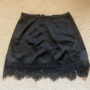Satin Lace Trim Black Mini Skirt Urban Outfitters